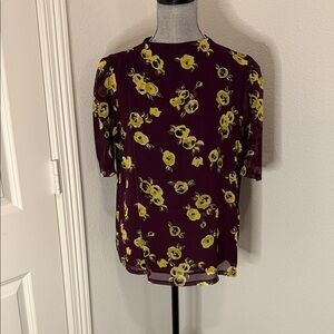 Calvin Klein Burgundy and Yellow Floral Blouse
